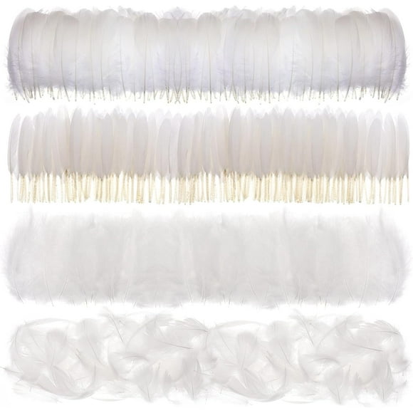 QKURT 400 Pieces White Natural Goose Feathers 7-15 cm for Dream Catchers DIY Costume Halloween Costume Handmade Earring Wedding Party Decoration Activities Home Easter(White)