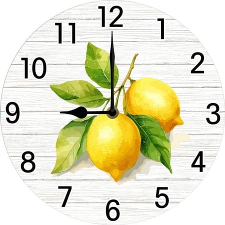 Kitchen Wall Clocks Lemon Clock Farmhouse Wall Decor for Dinning Room Restaurant Bar Bedroom Battery Operated Silent Clock Movement 10 Inches Non Ticking Room Decor