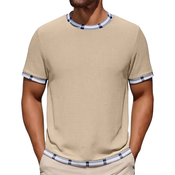 Camiseta Casual de Manga Corta con Cuello Tripulado 100% Fibra de Poliéster Lavable Camisetas de Trabajo Al Aire Libre de Manga Larga para Hombres