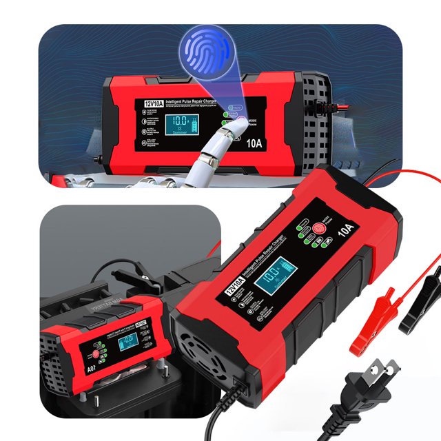 Cargador Batería Del Automóvil 12V 10A Pantalla Táctil Reparación Pulso LCD Digital (EE. UU.)
