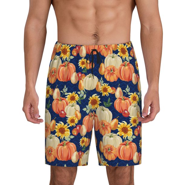 Fotbe fall Pumpkin Daisy Pantalones Cortos de Pijama para Hombre, Ropa de Dormir, Pantalones de Pijama Cortos para Hombre-3X-Large