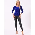 thumbnail image 4 of DARING DIVA Women's Sparkle Sequin Velvet Cut Out Half Sleeve Blouse M Dark Blue, 4 of 6
