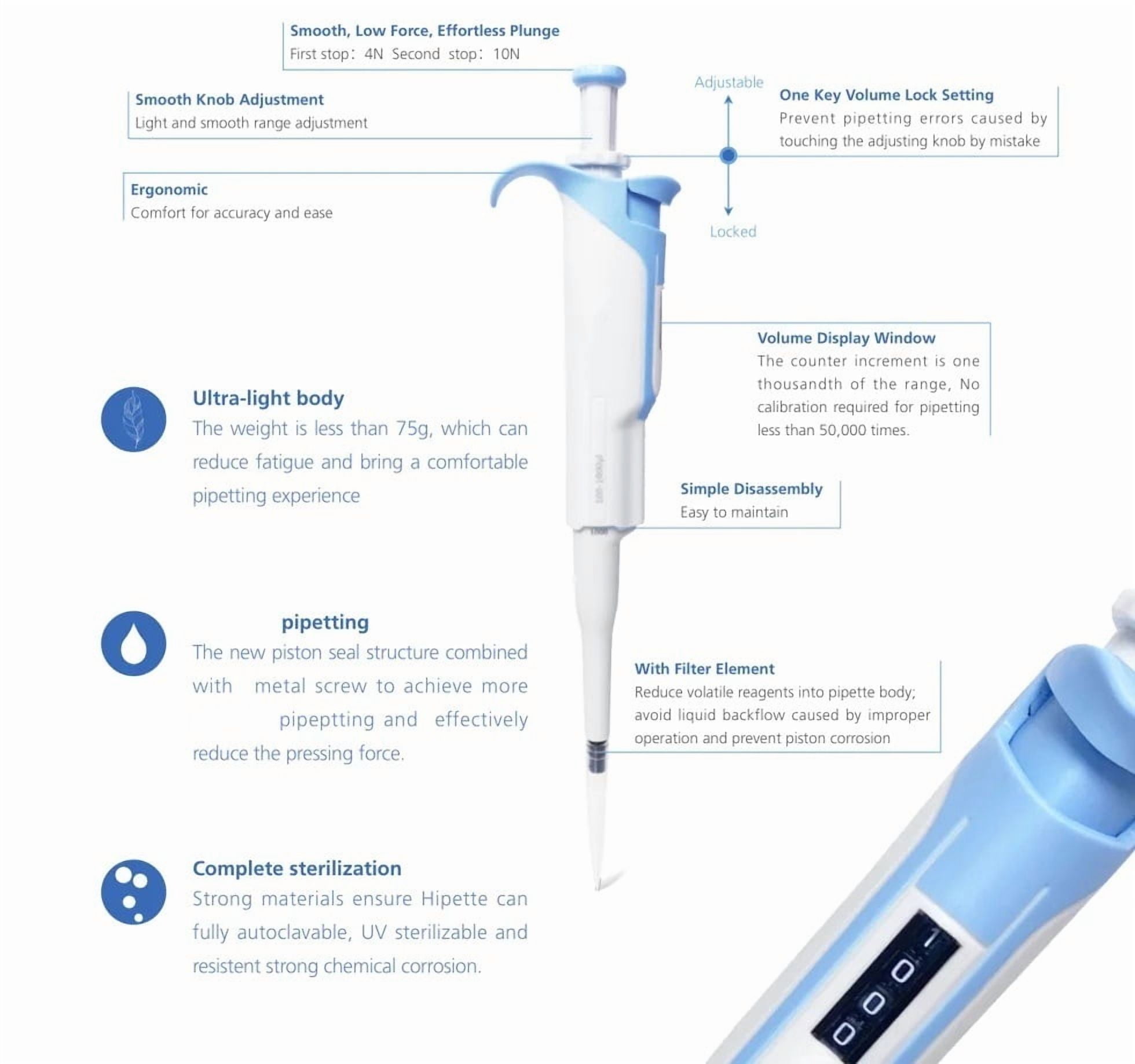 Laboratory Pipette Digital Adjustable 100-1000ul Pipeta Full Sterilizable Micropipette Lab Equipment With Pipette Tips , High-Accurate