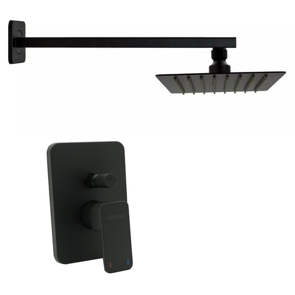Regadera Cuadrada 15cm Con Brazo Y Monomando Desviador Rubinett Acero inóxidable 304 Negro Mate De Lujo