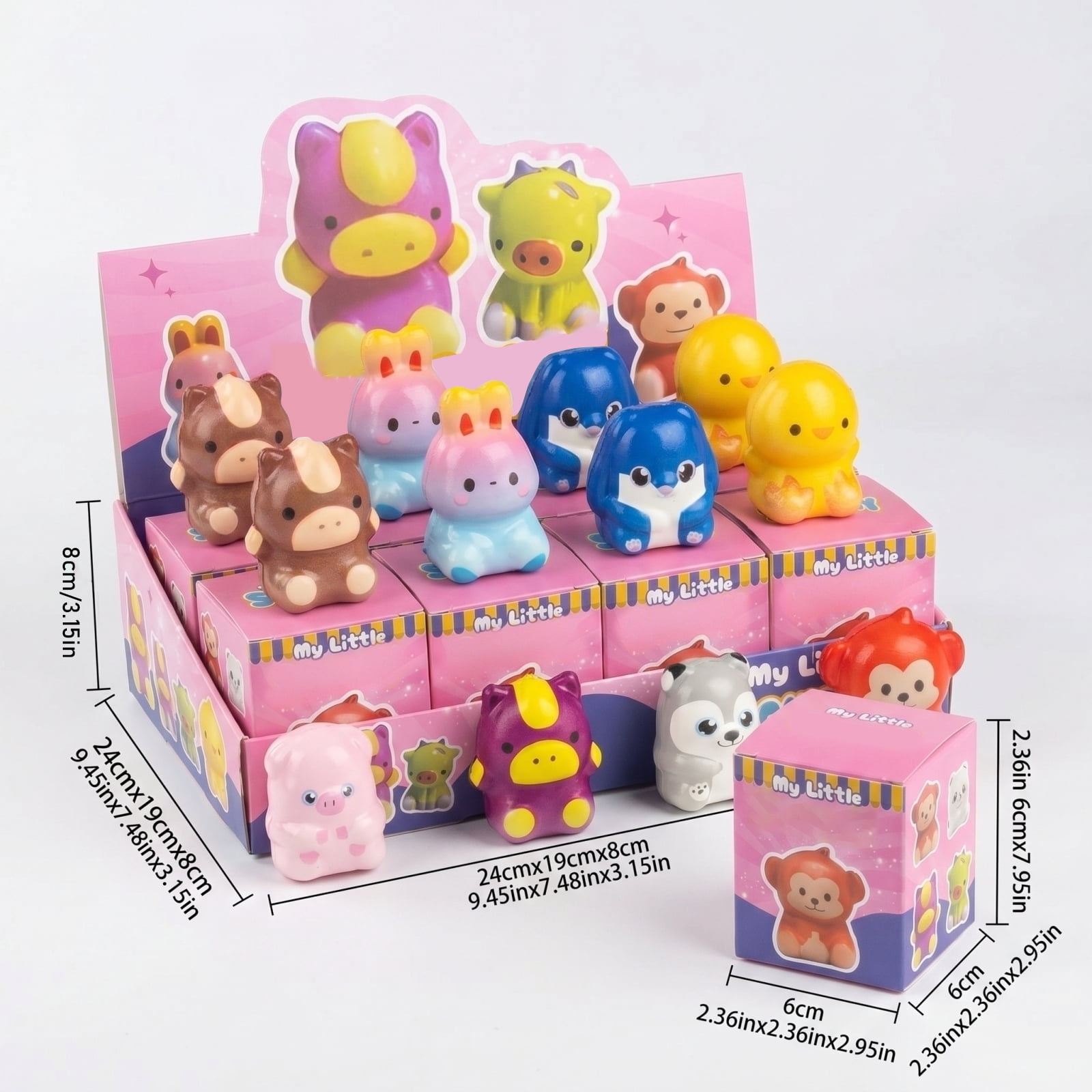 12-Pack "Cute Animals" Stress Relief Squeeze Fidgets - Mystery Blind Box Assortment for Adults & Office Desk Decor