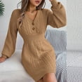thumbnail image 6 of IROINNID Sweater Dress for Women Long Sleeve Dress V-Neck Button Solid Outing Dresses ,Khaki, 6 of 8