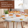 thumbnail image 4 of Thanksgiving Pumpkins Fall Round Tablecloth, Fitted Table Cover with Elastic for 45"-54" Round Tables, Orange Maple Leaf Vintage Table Cloth Outdoor Indoor Dinning Party Waterproof Tablecloths, 4 of 7