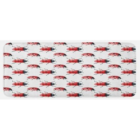 

Watercolor Kitchen Mat Lady Bug Pattern Animal Design Insect Ornamental Spring Image Plush Decorative Kitchen Mat with Non Slip Backing 47 X 19 Vermilion Black White by Ambesonne