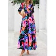 thumbnail image 5 of PRETTYGARDEN Women's Summer Maxi Dress Resort Wear Boho Floral V Neck Puff Short Sleeve Ruffle Flowy Beach Long Dresses, 5 of 7