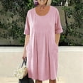 thumbnail image 5 of LIaqionyy Womens Cotton Linen Midi Dress Casual Loose Summer Short Sleeve Beach Vacation Dresses with Pockets, 5 of 7