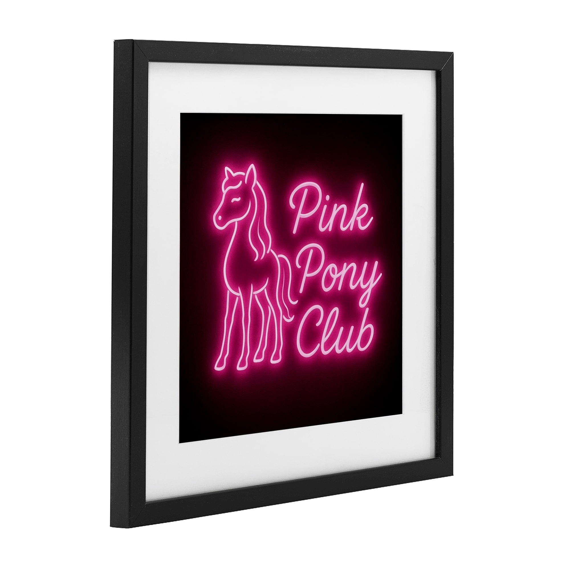 Stupell Industries Pink Pony Club Neon Black Framed Print Under Glass, design by Grotto Studios