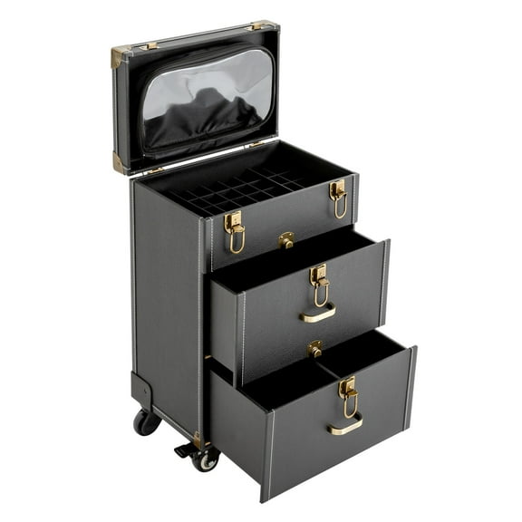 Miumaeov Rolling Manicure Table Nail Desk Travel Train Case Cosmetic Trolley with Keys