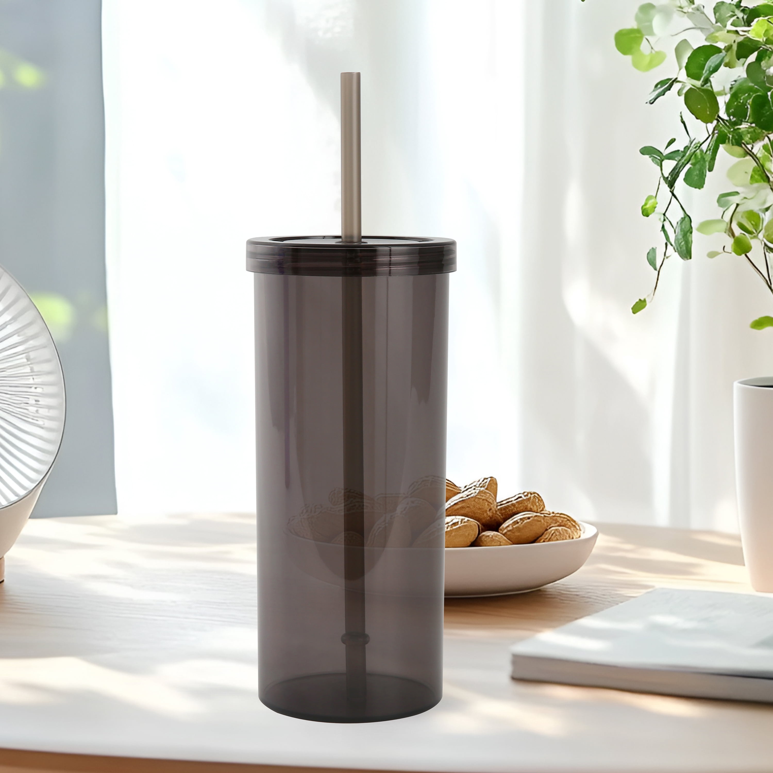 Mainstays 20oz Plastic Black Tumbler with Screw Top Lid and Straw
