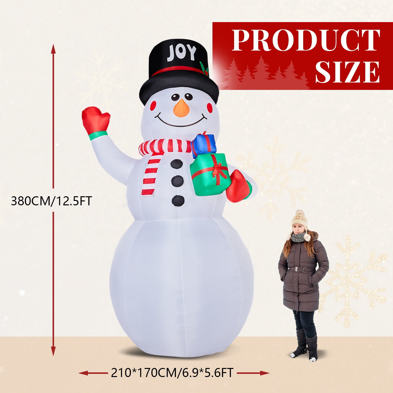 12FT Tall Lighted Christmas Inflatable Decoration, Inflatable Giant Snowman Holding Gift Boxes, Funny Blow Up Yard Decorations with Built-in LED Lights for Holiday Party Front Yard Lawn Garden Decor