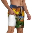 thumbnail image 3 of Picia Fall Village Scenery pattern Mens Swim Trunks with Compression Liner Stretch Beach Shorts Quick Dry with Zipper Pockets No-Chafing Board Shorts-Small, 3 of 9