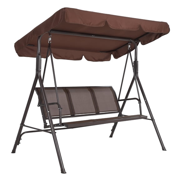 Columpio de Balcón con Toldo Ajustable – 3 Asientos – Impermeable – Marco de Acero – Jardín, Patio y Césped – Marrón