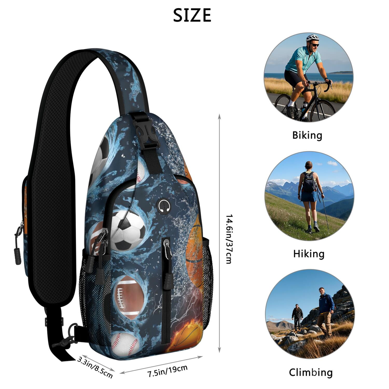 Athlete’s Team Sling Backpack for Softball and Football Lovers – Durable Crossbody Bag Featuring Breathable Padding, Anti-Theft Pocket, Mesh Side Pockets, Adjustable Strap, Ideal for Trai