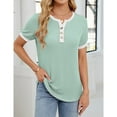 thumbnail image 3 of hotojiny Spring Tops for Women Casual Color Block Textured Loose Shirt Trendy Button V Neck Work Business Blouse Summer Clothes, 3 of 5