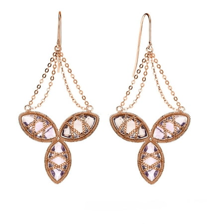 5th & Main Rose Gold over Sterling Silver Hand-Wrapped Triple Floral Amethyst Stone Earrings
