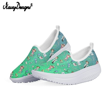 

Women Toning Shoes Gradient Cartoon Doctor Nurse Wedge Slimming Fitness Swing Shoes Female Platform Sports Sneakers