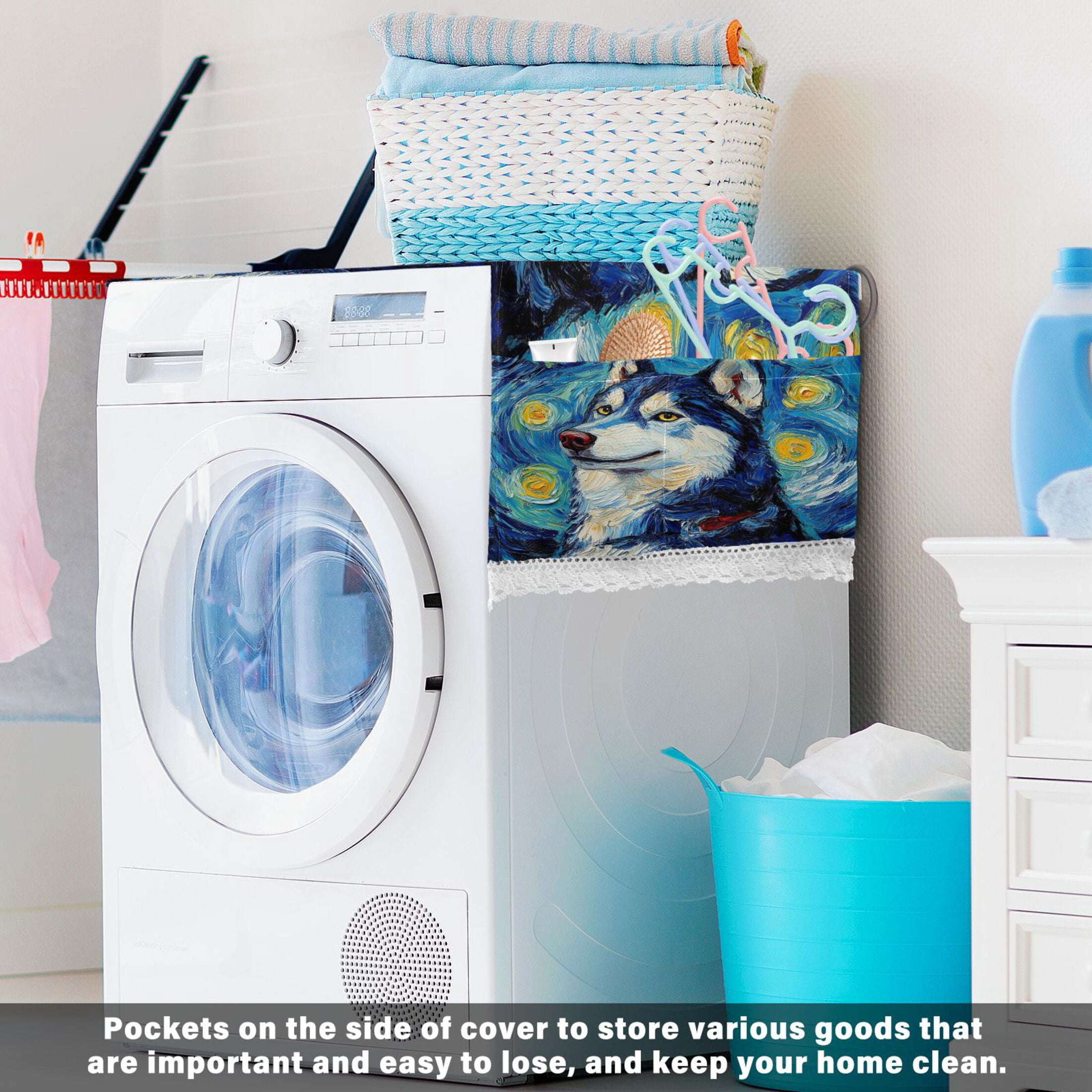 WOBOGO Oil Painting Styles Husky Washing Machine Cloth Dryer Refrigerator Top Cover Protective Non-Slip Mat For Kitchen Laundry