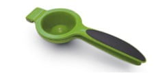 Mainstays Heavy Duty Diecast Lime Green Manual Juicer and Squeezer with Comfort Grips Inserted into Handles.