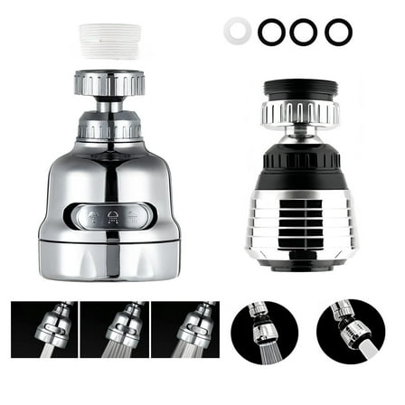 2PCS 360 Degree Rotating Faucet Aerator Accessories 3 Mode Adjustable Kitchen Sink Tap Head Water Saving Faucet Sprayer Water Saving Bubbler Pressurized Faucet (Pack of 2)