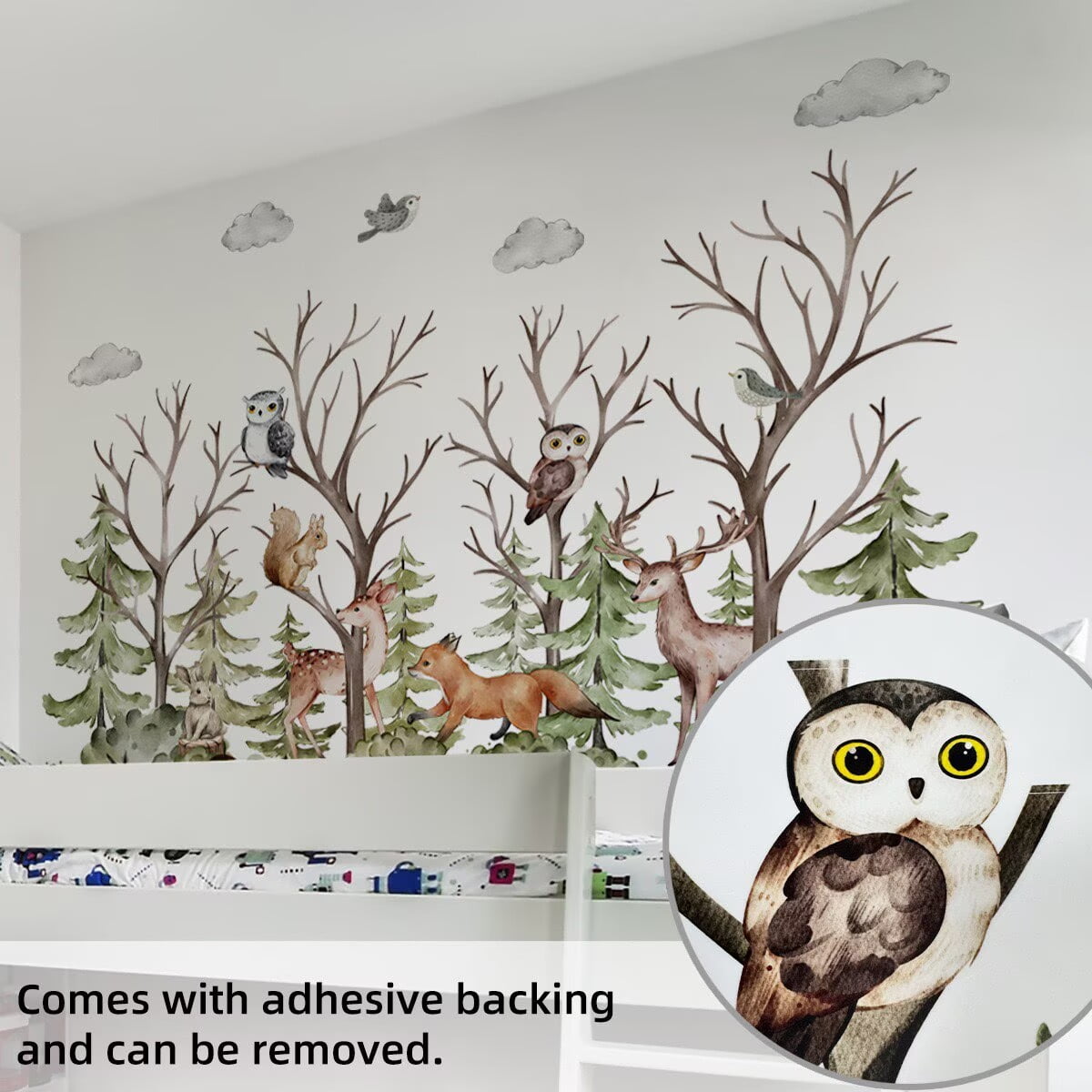 Mountain Tree Wall Stickers deer wall decal Large Pine Tree Forest Animal Bear Fox DIY Peel and Stick Wall Stickers Aesthetics Decor Kids Room Baby Nursery Bedroom Wall Decor Living Room Bedroom