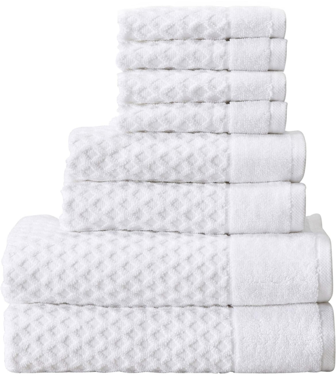 Simpli-Magic 8-Pc Bath Towel Set Cotton Diamond Waffle Towels for Bathroom, White