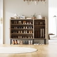 thumbnail image 2 of Homhougo Freestanding Shoe Cabinet with 3 Rattan Doors, 7-Tier Shoe Storage Organizer with Adjustable Shelves for Entryway, Hallway, Living Room, Closet, Boho Style, 2 of 9