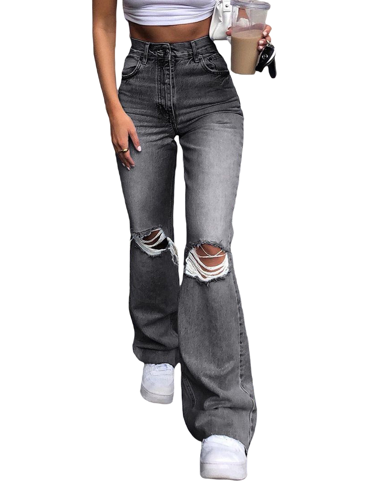 COUTEXYI Female Ripped Jeans, High 