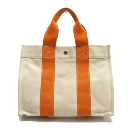 Pre-Owned Hermes Bora PM Tote Bag 100% Cotton White x Orange (Good)