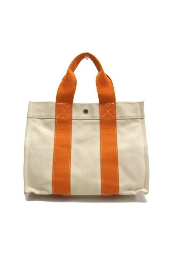 Pre-Owned Hermes Bora PM Tote Bag 100% Cotton White x Orange (Good)
