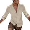 thumbnail image 5 of APEXFWDT Mens Roll-Sleeve Button Down Shirt Linen Casual Long Sleeve Shirts Collared Hippie Beach Tops Solid Spread Collar Summer Shirts, 5 of 8