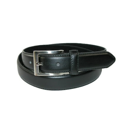 Men's Leather 1 1/8 Inch Basic Dress Belt with Silver