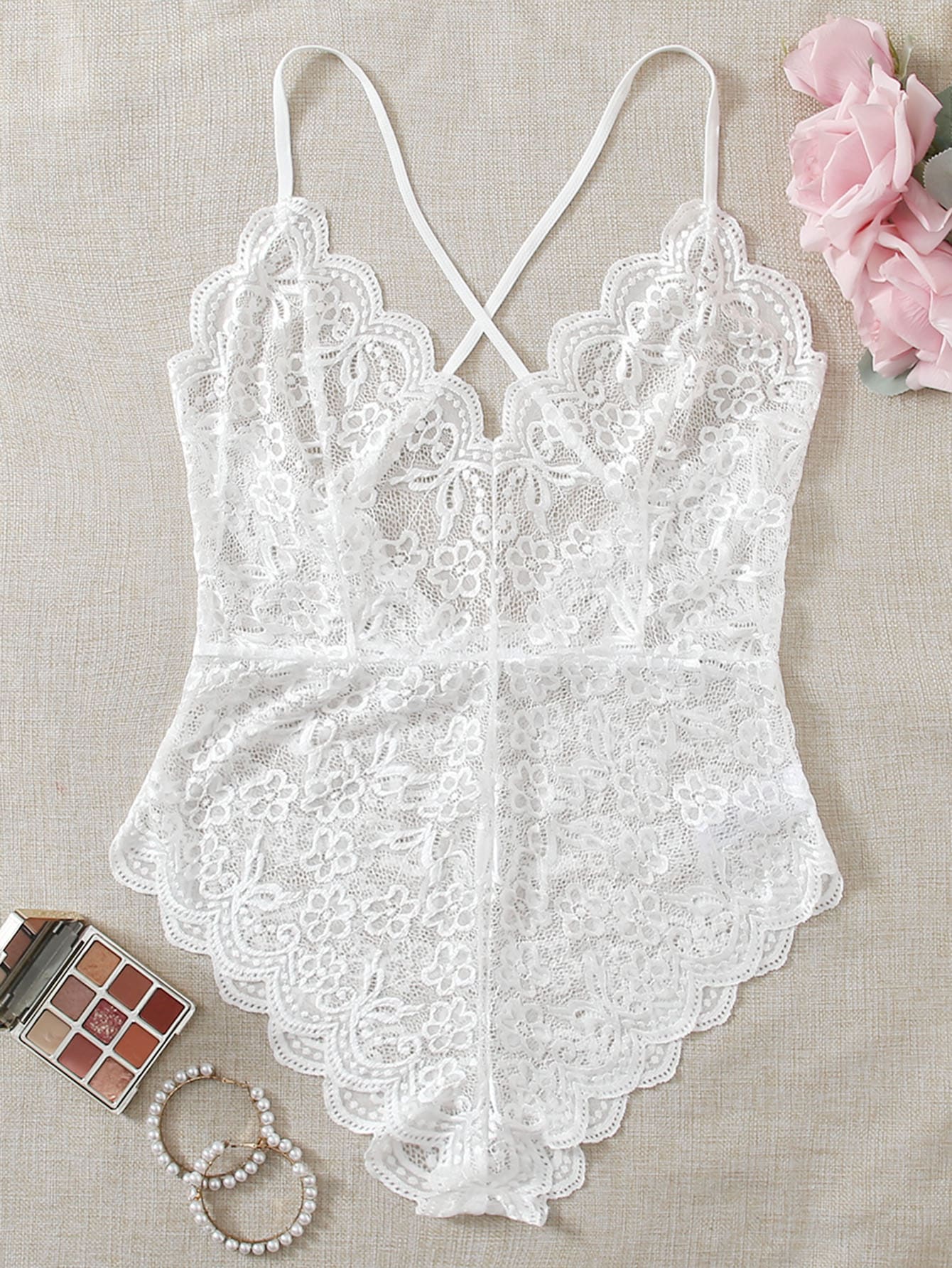 Buy Womens Plus Size Floral Lace Scallop Trim Teddy Bodysuit Online at  Lowest Price in Ubuy Finland. 786316979
