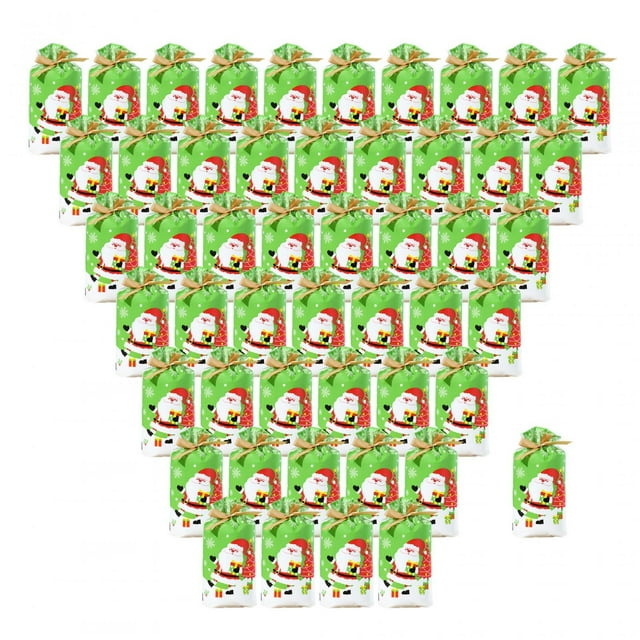 50 bolsas de regalo, bolsas de dulces, bolsas de regalo de Navidad para regalos con lazo, Navidad Estilo H