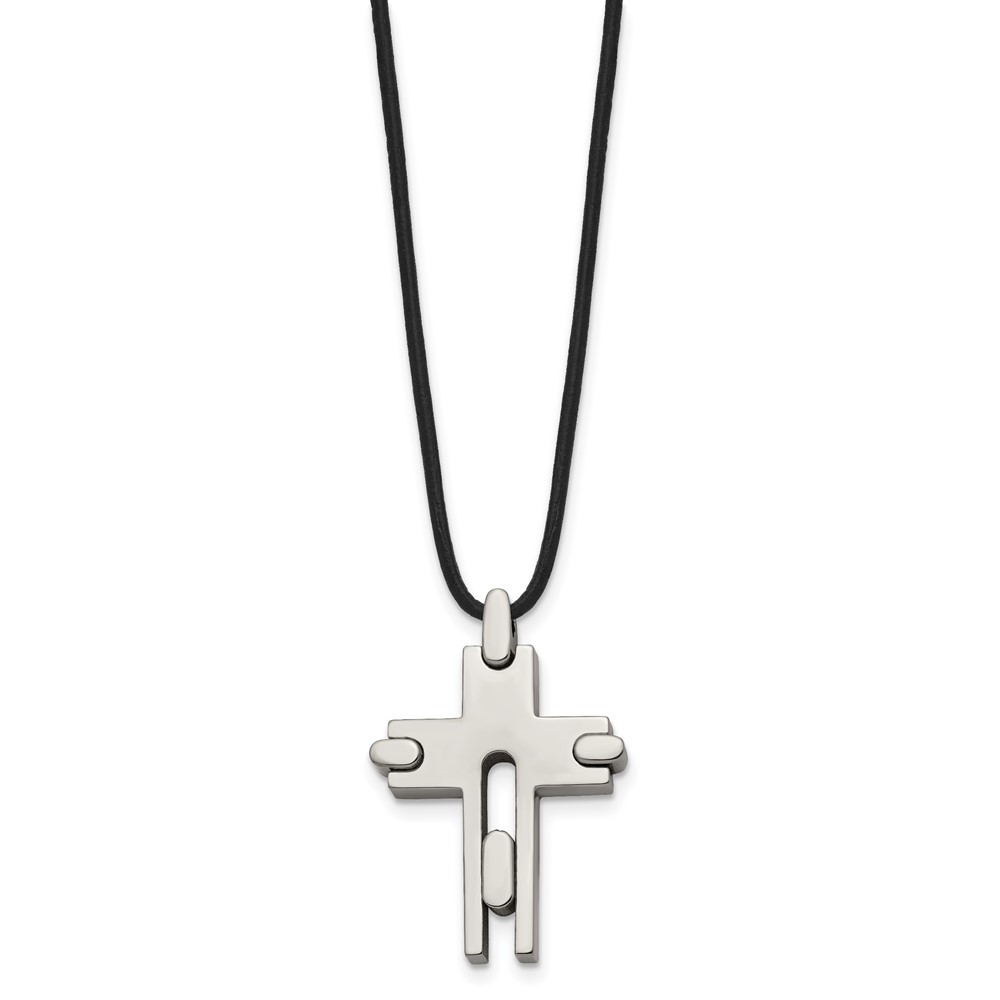 Titanium Cord Necklace with Pendants Chain Chisel Polished Cross Leather 18 inch 24 mm