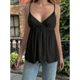 thumbnail image 4 of Women's Sleeveless Babydoll Deep Neck Spaghetti Strap Flared Hem Flowy Tank Top for Daily Wear Black M, 4 of 7