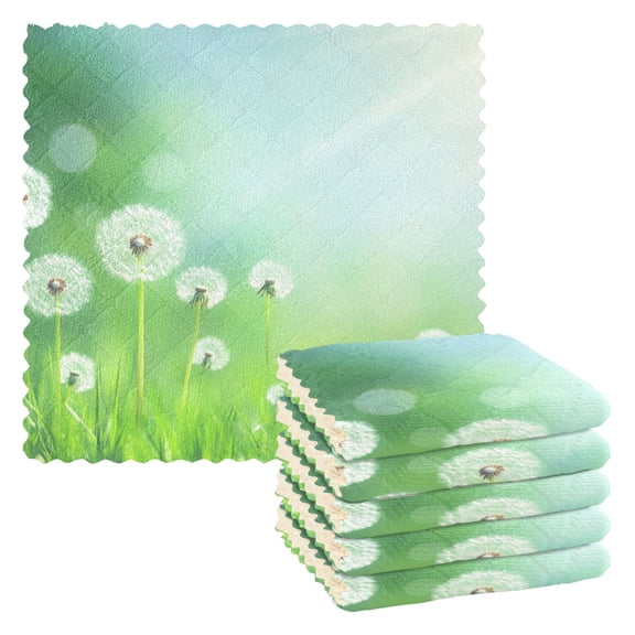 6 Pieces of Kitchen Towels 11x11Inch Kitchen Dish Cloths Kitchen Dish Towels Reuseable Cleaning Cloths Beautiful White Dandelions