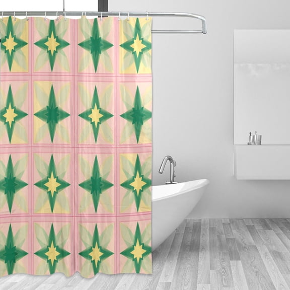 Yayeee Shower Curtain with Hooks 72"x72" Waterproof Fabric Bathroom Hanging Decor, Green Symmetrical Stars