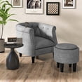 thumbnail image 2 of Costway Modern Accent Chair with Ottoman Armchair Barrel Sofa Chair with Footrest Grey, 2 of 10