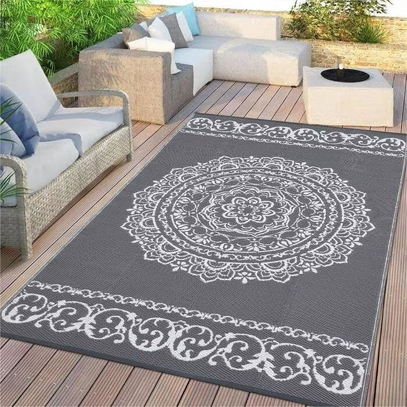 6x6 FT/5x8 FT/8x10 FT/9x12 FT/9x18 FT Outdoor Rug for Picnic Washable Non-Slip Balcony Carpet Vintage Floral Rug Stain-Resistant Easy-Clean Plastic Area Rug for Patio Backyard Farmhouse Beach Camping