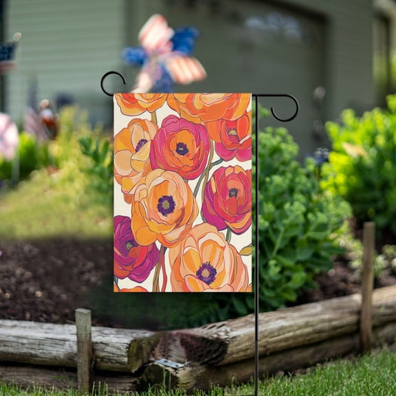 Yayeee Garden Flag 12"x18" Double Sided Outdoor Yard Lawn Holiday Decorations, Orange Hand Drawn Floral