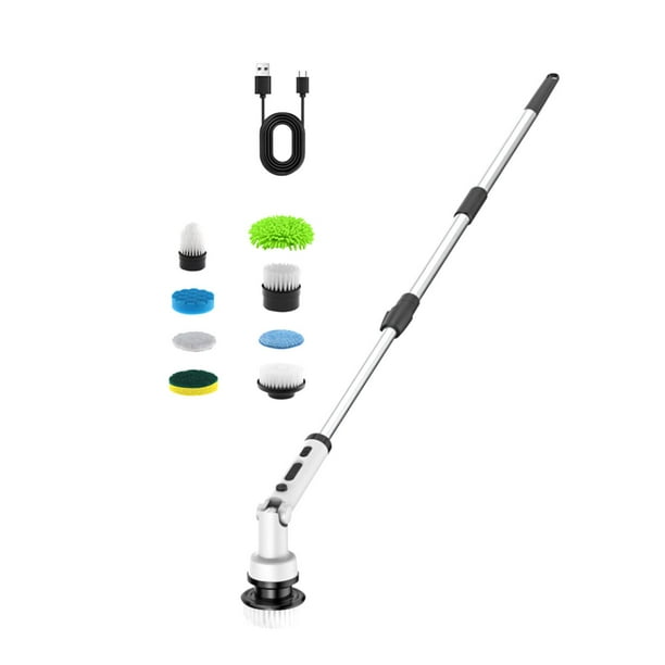 Cepillo de limpieza eléctrico, fregador, máquina de limpieza doméstica, fregador potente, fregador de baño para lechada, vidrio, ventana, bañera Blanco