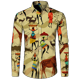 thumbnail image 3 of Camisa de manga larga informal con cuello vuelto y botones con estampado africano Dashiki para hombre, ropa de calle de moda, tops de tendencia, ropa para hombre, 3 of 5