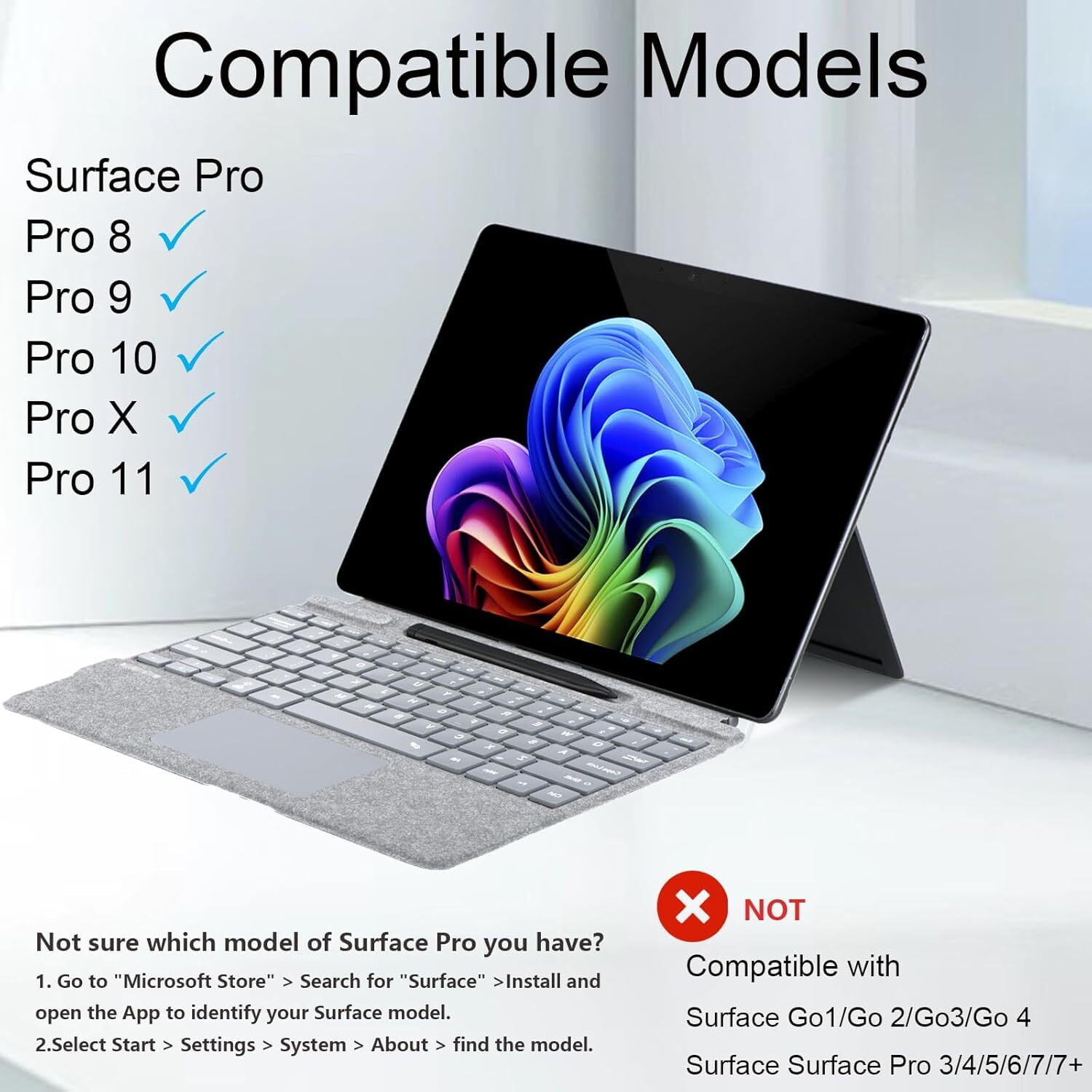 Surface Pro 11/Pro10/ Pro 9/Pro 8キーボード Type Cover for Microsoft Surface Pro 11 ⁄ Pro 10 ⁄ Pro 9 ⁄ Pro 8 ⁄ Pro X,  13 inch, Bluetooth Keyboard with Multi-Touch Trackpad Mouse, 7-Color