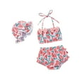 thumbnail image 1 of goowrom Baby Girls Swimsuit Set, Watermelon Print Split Bikini+Shorts+Hat, 1 of 8