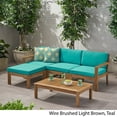 thumbnail image 3 of Faviola Ana Outdoor 3 Seater Acacia Wood Sofa Sectional with Cushions, Light Brown and Teal, 3 of 11