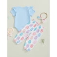 thumbnail image 4 of Suealasg Infant Baby Girls 3Pcs Easter Outfits Short Sleeve Bunny Romper Egg Long Pants Headband Set 3M 6M 9M 12M 18M Newborn Girls Spring Clothes, 4 of 8